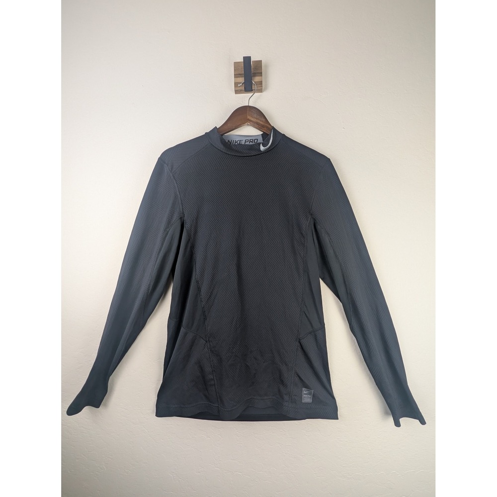Nike Pro Dri-FIT Mens Black Chevron Mock Neck Long Sleeve Shirt 688749-010 M